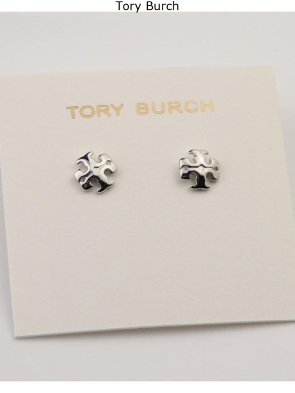 Tory Burch Polished Silver Logo Stud Earrings